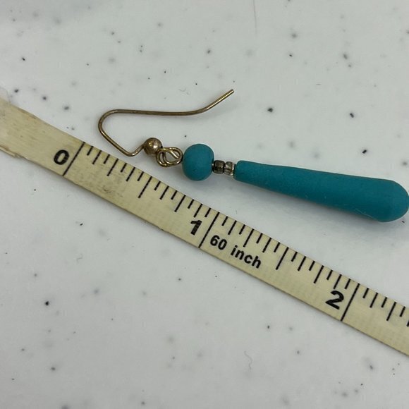 Faux Turquoise Earrings Drop Dangle Silver Tone Long Southwestern Beaded Used, s - Picture 5 of 5